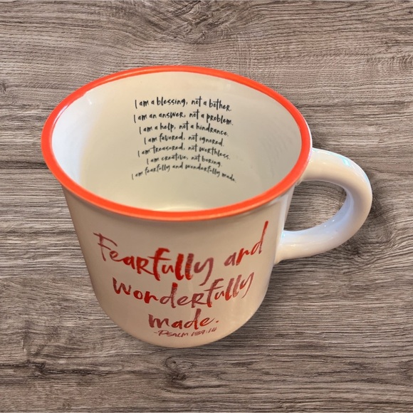 Elegant White and Red Dining Mug with Inspirational Text - Picture 1 of 6